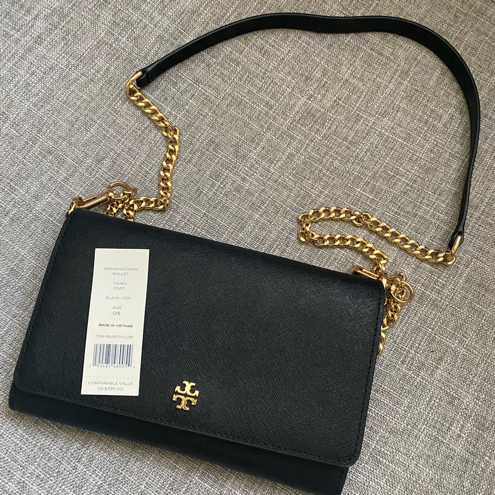 Black Tory Burch Emerson Chain Wallet